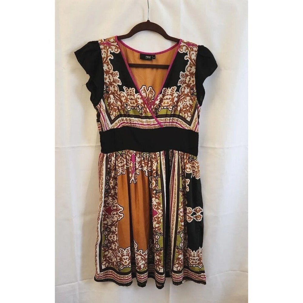Next Petite Mini Dress Size 10 Cap Sleeves Smocked Waist Handkerchief Print